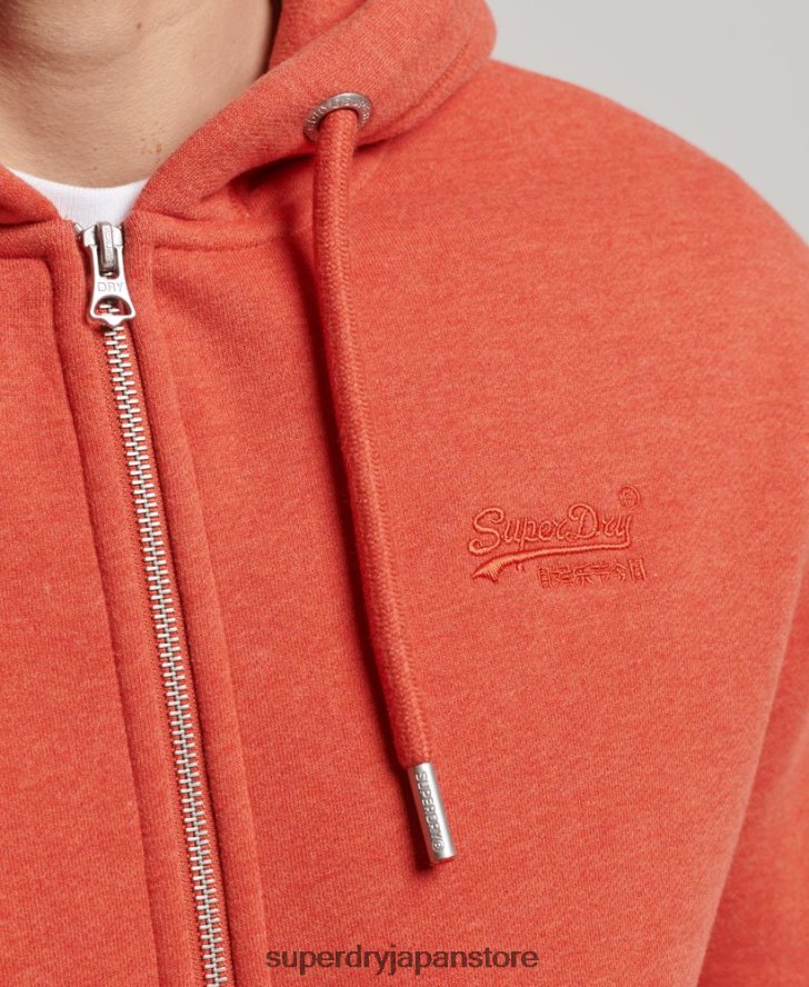 ヴィンテージロゴ刺繍ジップパーカー 男性 Superdry 衣類 オレンジ 2J62PZ675