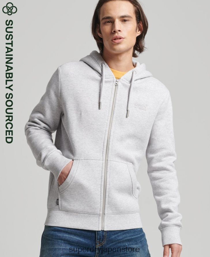 オーガニックコットン ヴィンテージロゴ刺繍ジップパーカー 男性 Superdry 衣類 ライトグレー 2J62PZ676