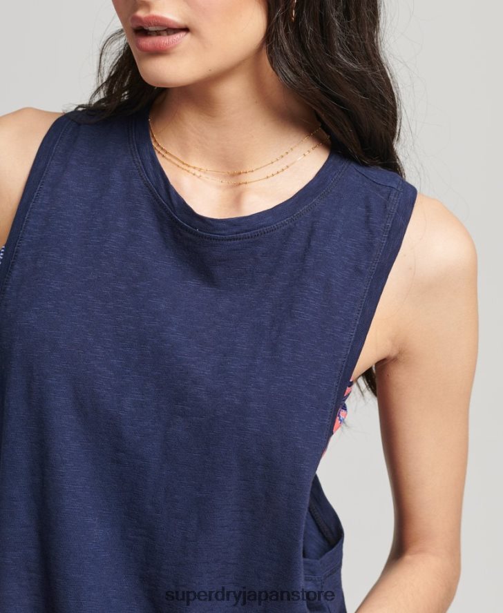 オーガニックコットン ヴィンテージ サーフ ランチェロ ベスト 女性 Superdry 衣類 海軍 2J62PZ6768