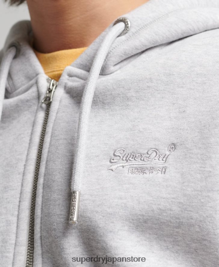 オーガニックコットン ヴィンテージロゴ刺繍ジップパーカー 男性 Superdry 衣類 ライトグレー 2J62PZ676