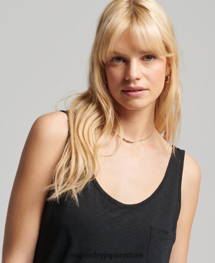 オーガニックコットンスタジオのポケットタンクトップ 女性 Superdry 衣類 黒 2J62PZ6771