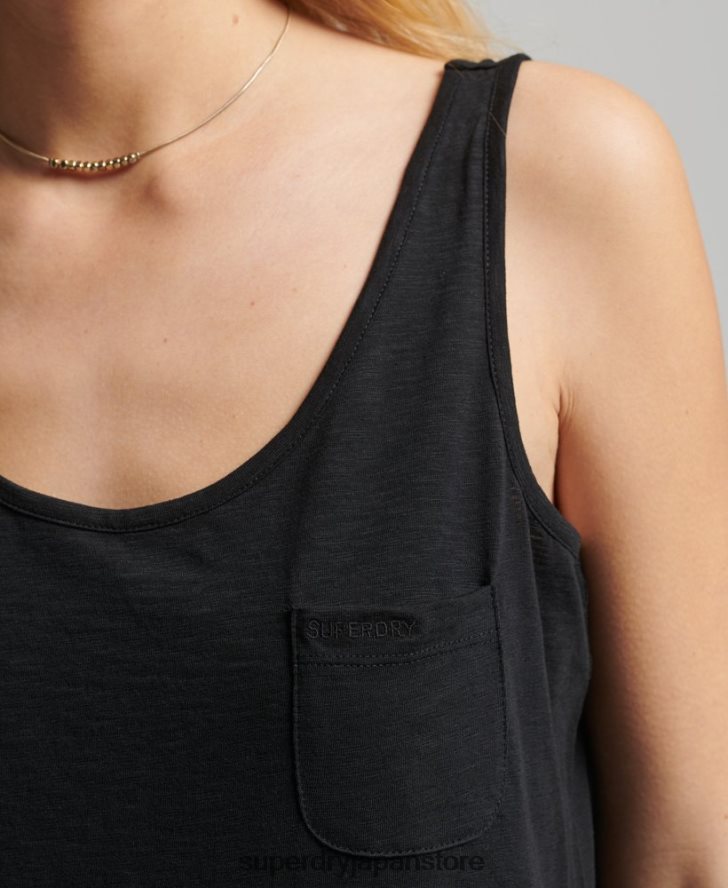 オーガニックコットンスタジオのポケットタンクトップ 女性 Superdry 衣類 黒 2J62PZ6771