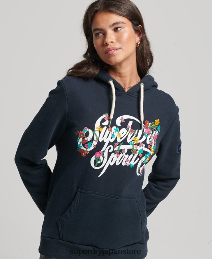 スクリプトスタイルの花柄パーカー 女性 Superdry 衣類 海軍 2J62PZ6773