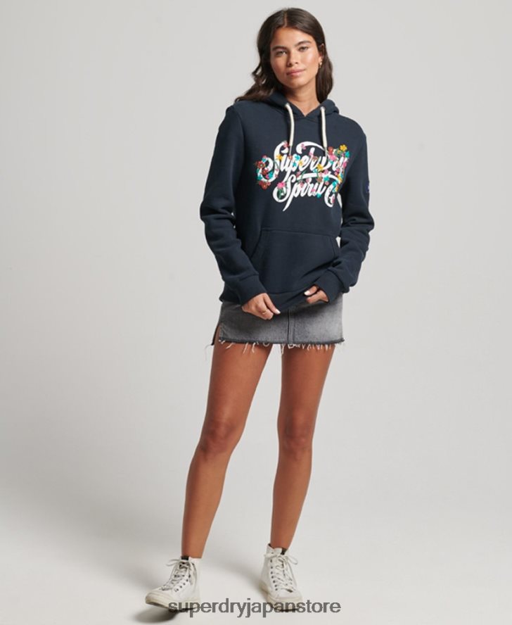 スクリプトスタイルの花柄パーカー 女性 Superdry 衣類 海軍 2J62PZ6773