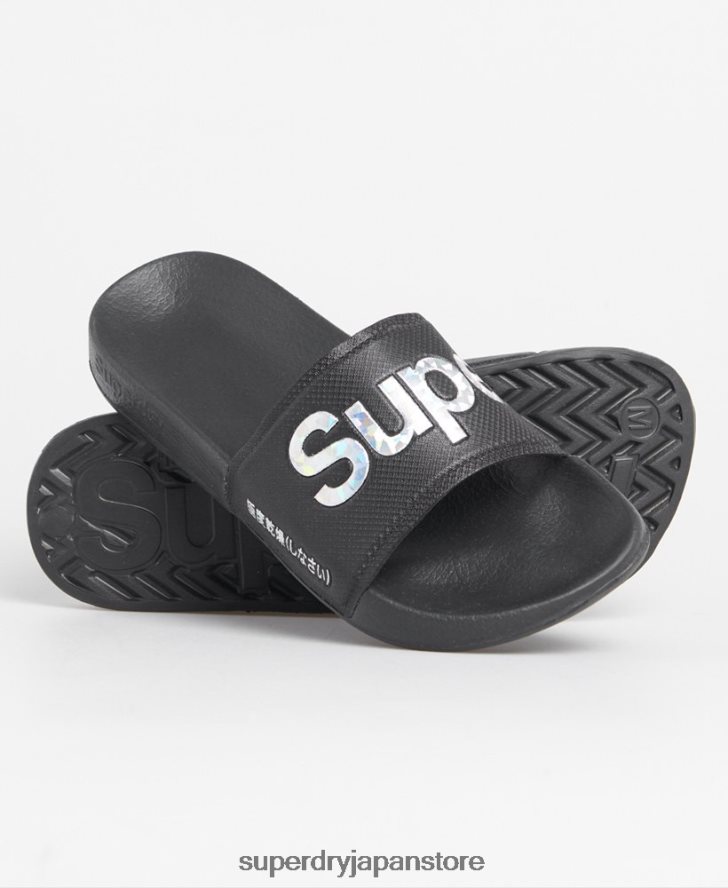 ホログラフィック充填プールスライダー 女性 Superdry 靴 黒 2J62PZ6780