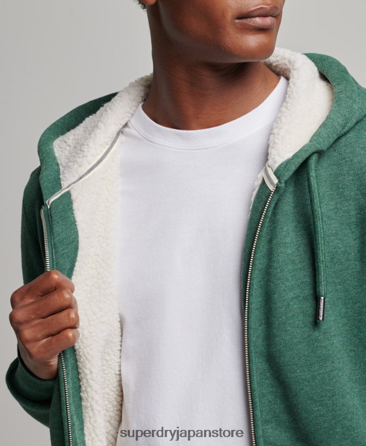 エッセンシャルボーグ裏地付きジップパーカー 男性 Superdry 衣類 緑 2J62PZ679