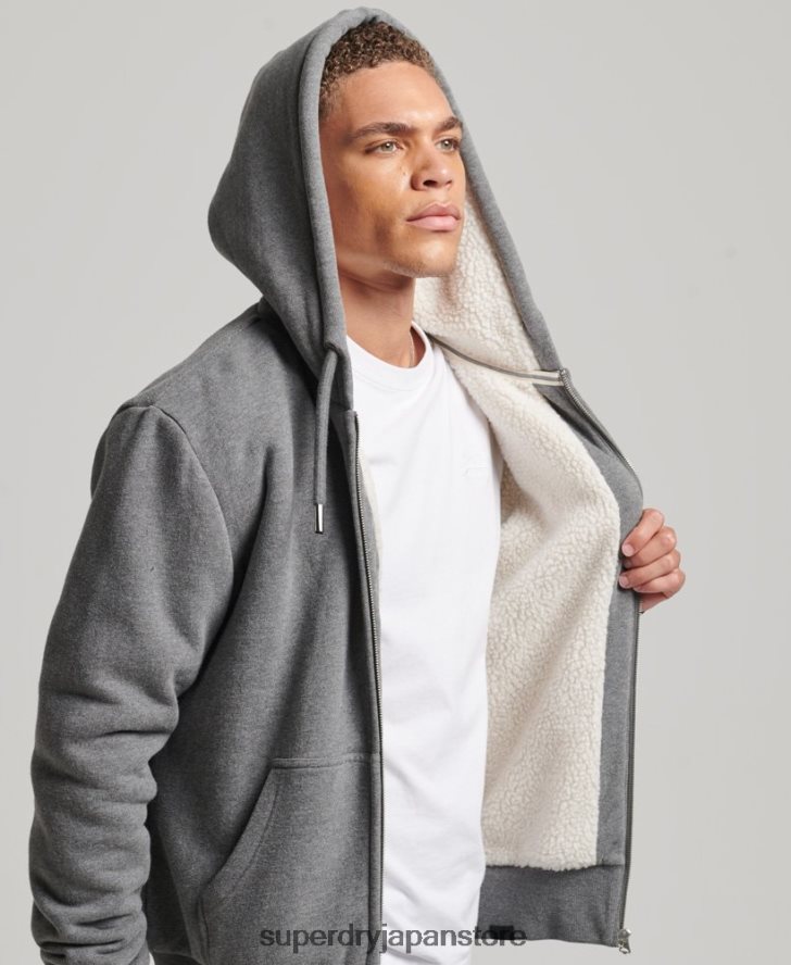エッセンシャルボーグ裏地付きジップパーカー 男性 Superdry 衣類 グレー 2J62PZ680