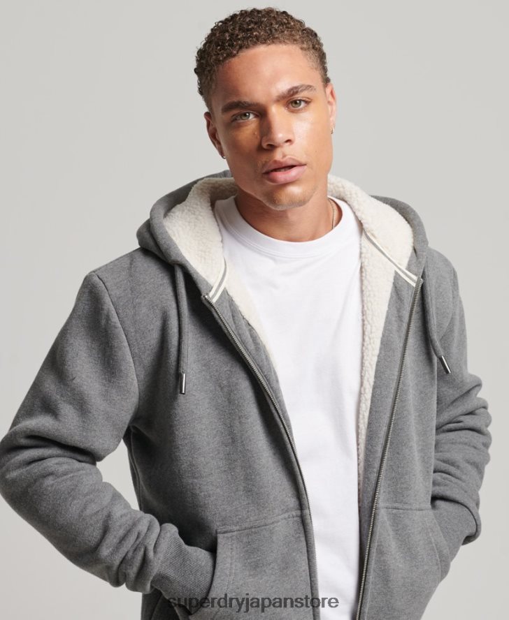 エッセンシャルボーグ裏地付きジップパーカー 男性 Superdry 衣類 グレー 2J62PZ680