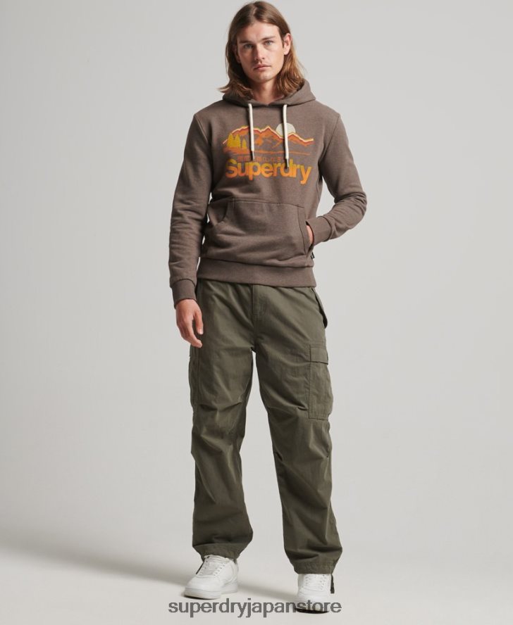 アウトドアに最適なパーカー 男性 Superdry 衣類 茶色 2J62PZ688