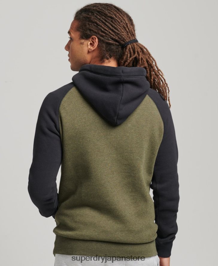 オーガニックコットンのヴィンテージロゴベースボールパーカー 男性 Superdry 衣類 緑 2J62PZ696
