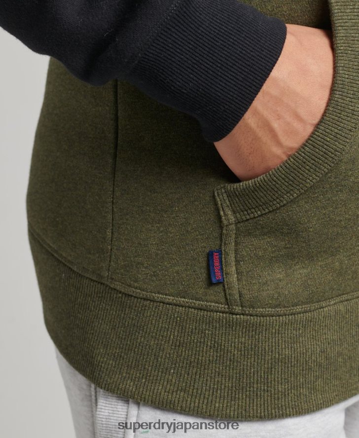 オーガニックコットンのヴィンテージロゴベースボールパーカー 男性 Superdry 衣類 緑 2J62PZ696