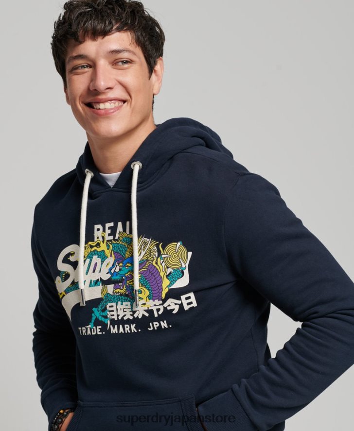 ヴィンテージロゴナラティブパーカー 男性 Superdry 衣類 海軍 2J62PZ697