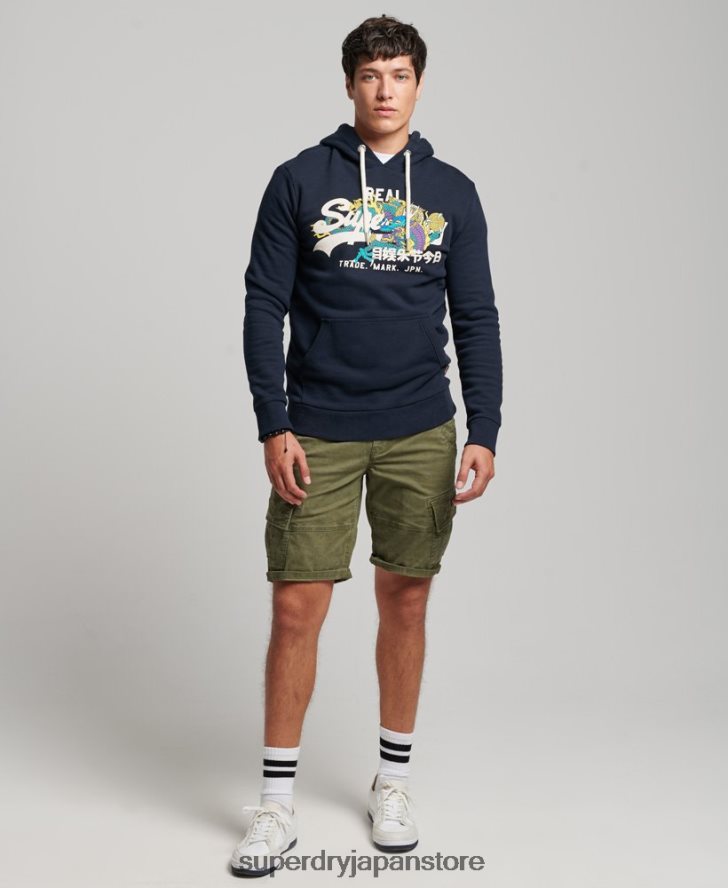 ヴィンテージロゴナラティブパーカー 男性 Superdry 衣類 海軍 2J62PZ697