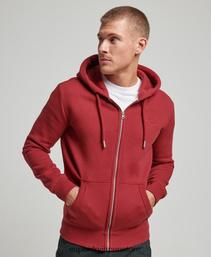 ヴィンテージロゴ刺繍ジップパーカー 男性 Superdry 衣類 赤 2J62PZ698