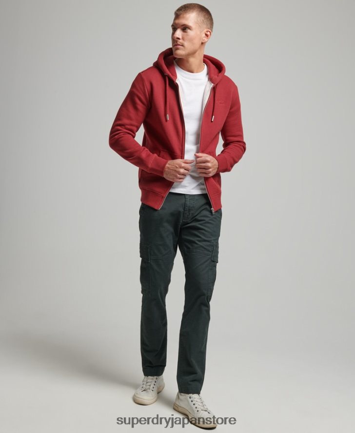 ヴィンテージロゴ刺繍ジップパーカー 男性 Superdry 衣類 赤 2J62PZ698