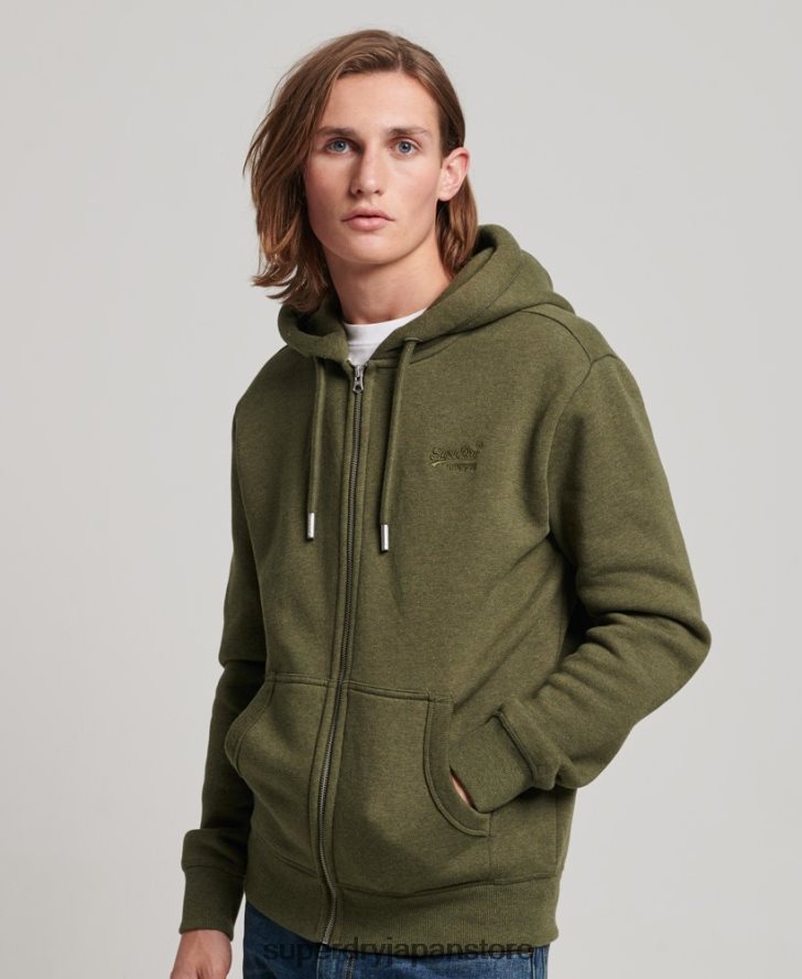 ヴィンテージロゴ刺繍ジップパーカー 男性 Superdry 衣類 カーキ 2J62PZ703