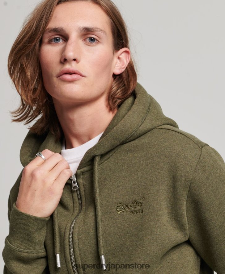 ヴィンテージロゴ刺繍ジップパーカー 男性 Superdry 衣類 カーキ 2J62PZ703