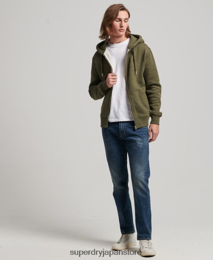 ヴィンテージロゴ刺繍ジップパーカー 男性 Superdry 衣類 カーキ 2J62PZ703