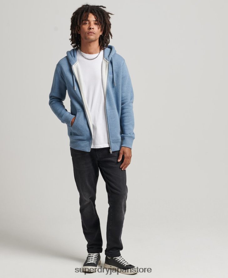 オーガニックコットン ヴィンテージロゴ刺繍ジップパーカー 男性 Superdry 衣類 ライトブルー 2J62PZ704
