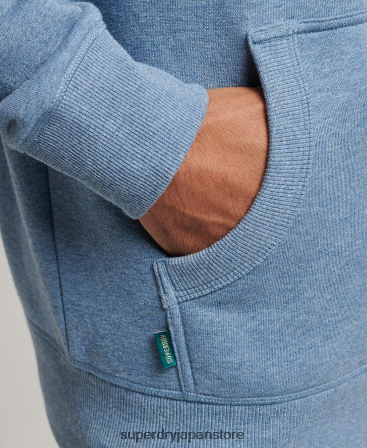 オーガニックコットン ヴィンテージロゴ刺繍ジップパーカー 男性 Superdry 衣類 ライトブルー 2J62PZ704