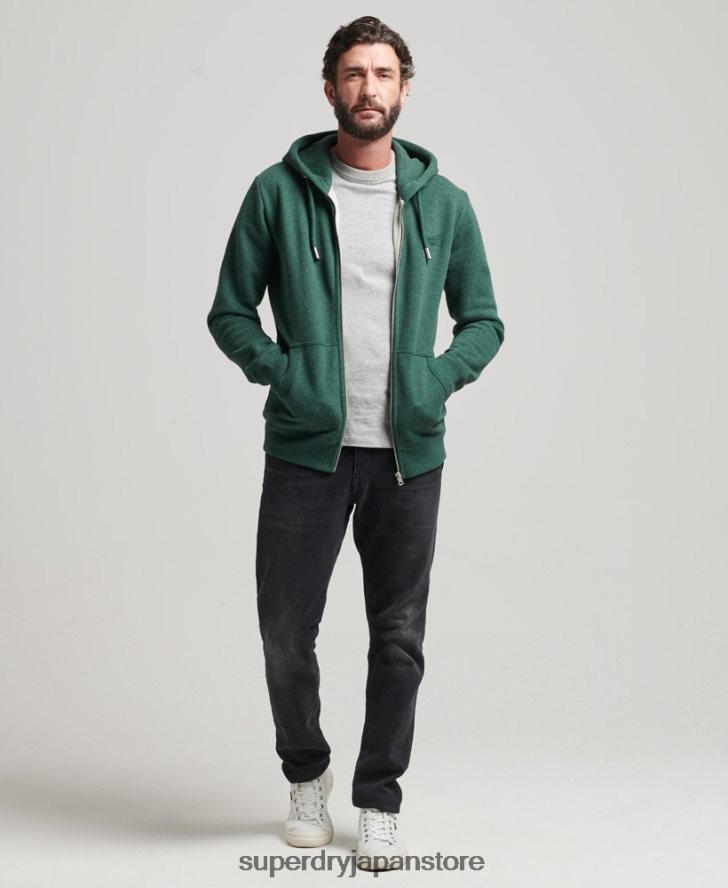 オーガニックコットン ヴィンテージロゴ刺繍ジップパーカー 男性 Superdry 衣類 緑 2J62PZ710