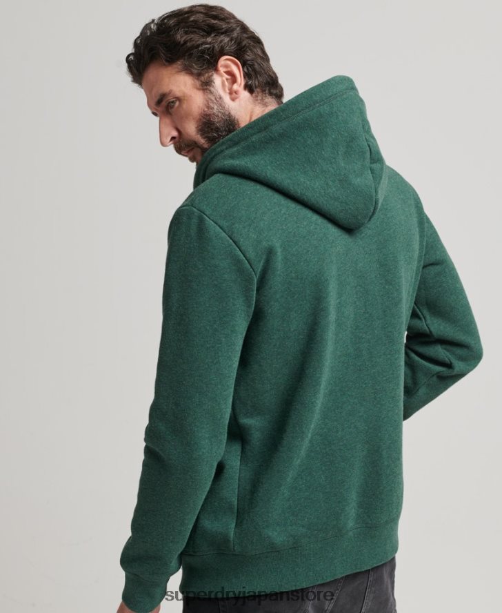 オーガニックコットン ヴィンテージロゴ刺繍ジップパーカー 男性 Superdry 衣類 緑 2J62PZ710