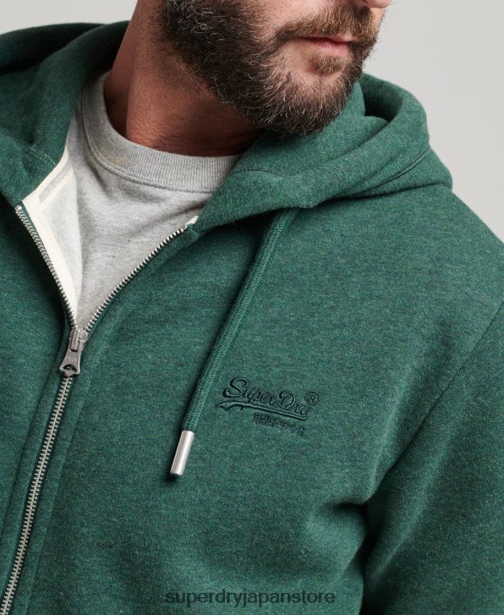 オーガニックコットン ヴィンテージロゴ刺繍ジップパーカー 男性 Superdry 衣類 緑 2J62PZ710