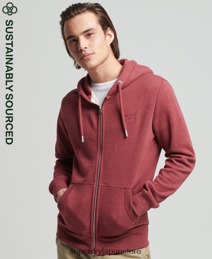 オーガニックコットン ヴィンテージロゴ ジップパーカー 男性 Superdry 衣類 赤 2J62PZ712
