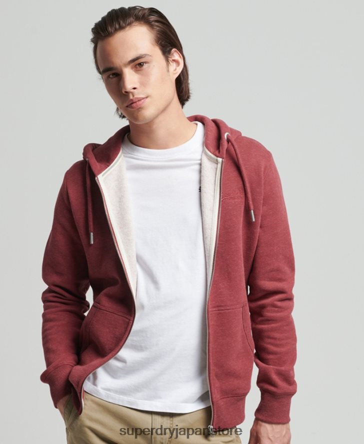 オーガニックコットン ヴィンテージロゴ ジップパーカー 男性 Superdry 衣類 赤 2J62PZ712
