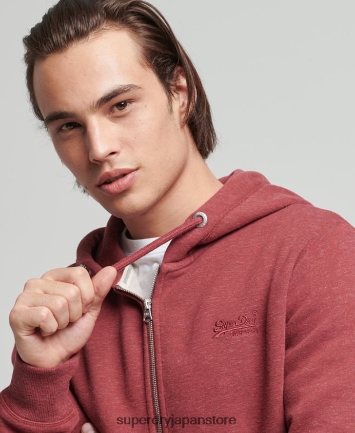 オーガニックコットン ヴィンテージロゴ ジップパーカー 男性 Superdry 衣類 赤 2J62PZ712