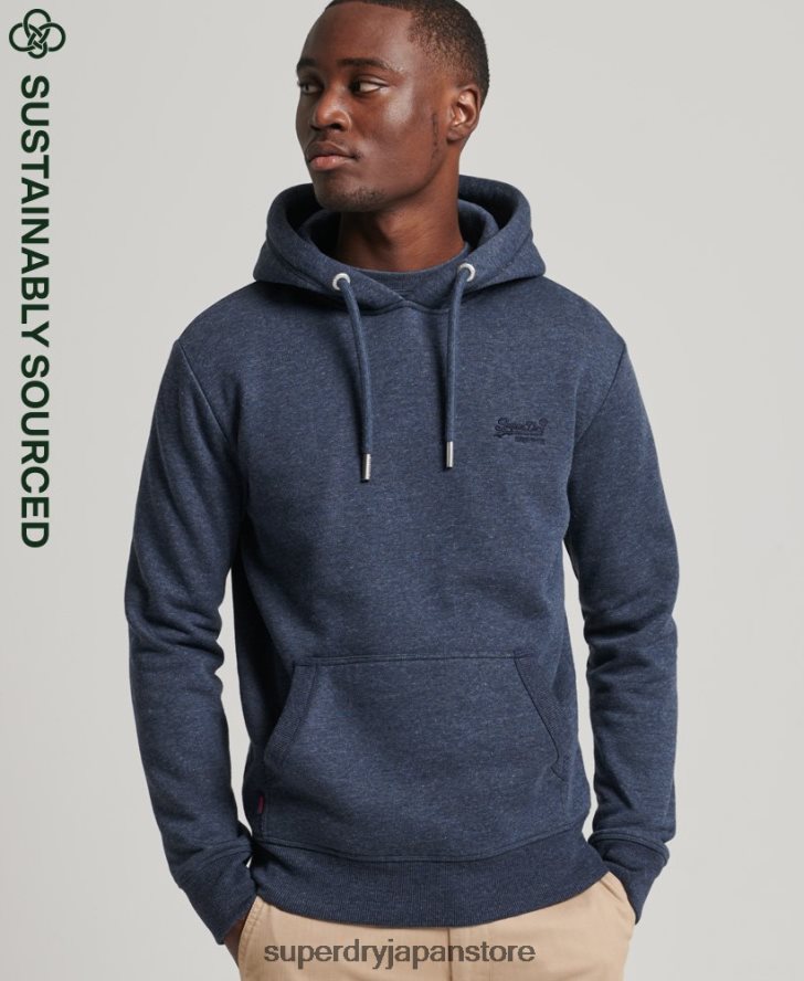 オーガニックコットンのヴィンテージロゴ刺繍パーカー 男性 Superdry 衣類 海軍 2J62PZ713