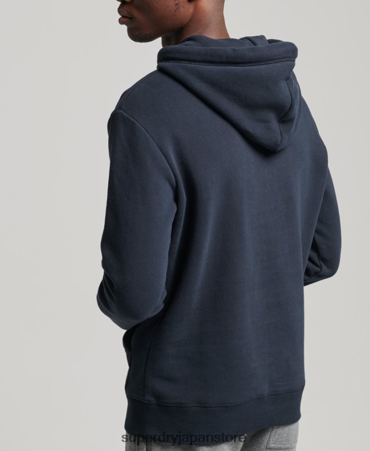 オーガニックコットンのヴィンテージロゴ刺繍パーカー 男性 Superdry 衣類 海軍 2J62PZ721