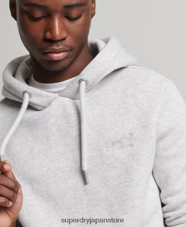 オーガニックコットンのヴィンテージロゴ刺繍パーカー 男性 Superdry 衣類 ライトグレー 2J62PZ722