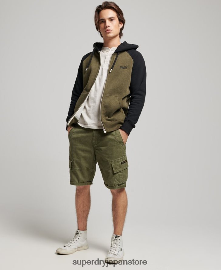 ヴィンテージロゴ刺繍ベースボールジップパーカー 男性 Superdry 衣類 緑 2J62PZ723