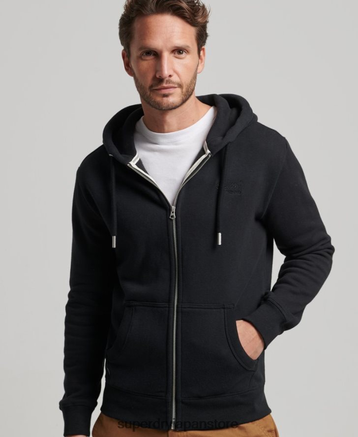 ヴィンテージロゴ刺繍ジップパーカー 男性 Superdry 衣類 黒 2J62PZ731