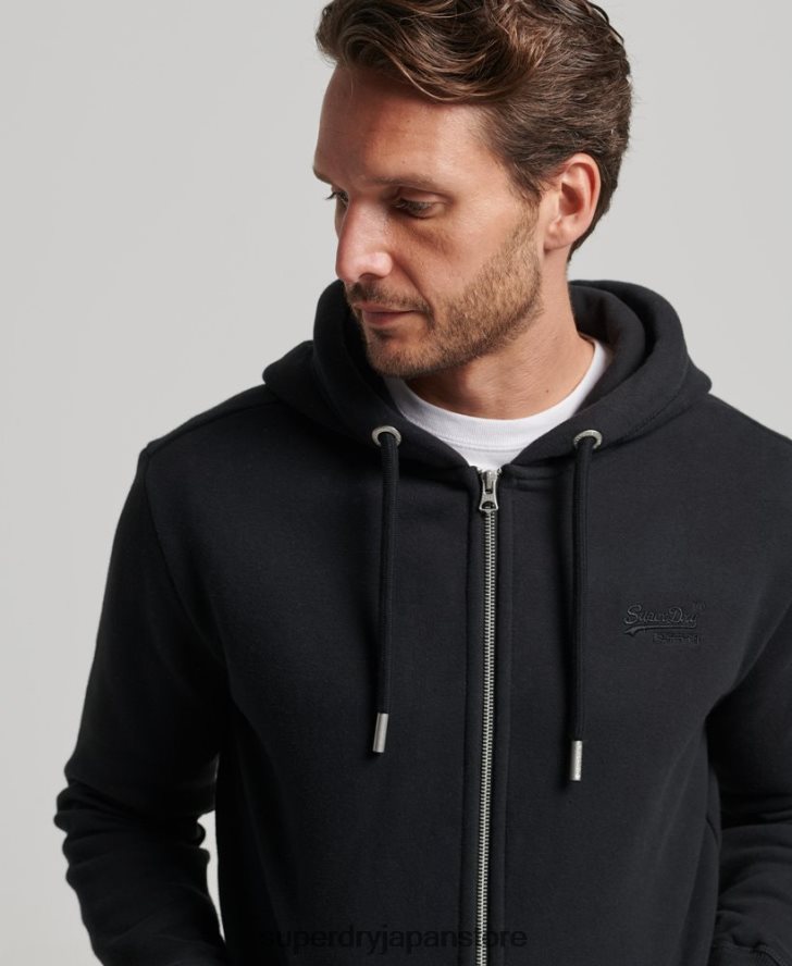 ヴィンテージロゴ刺繍ジップパーカー 男性 Superdry 衣類 黒 2J62PZ731