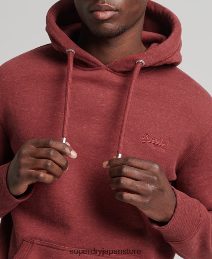 オーガニックコットンのヴィンテージロゴ刺繍パーカー 男性 Superdry 衣類 赤 2J62PZ743