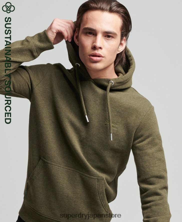 オーガニックコットンのヴィンテージロゴ刺繍パーカー 男性 Superdry 衣類 カーキ 2J62PZ768