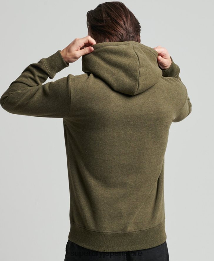 オーガニックコットンのヴィンテージロゴ刺繍パーカー 男性 Superdry 衣類 カーキ 2J62PZ768