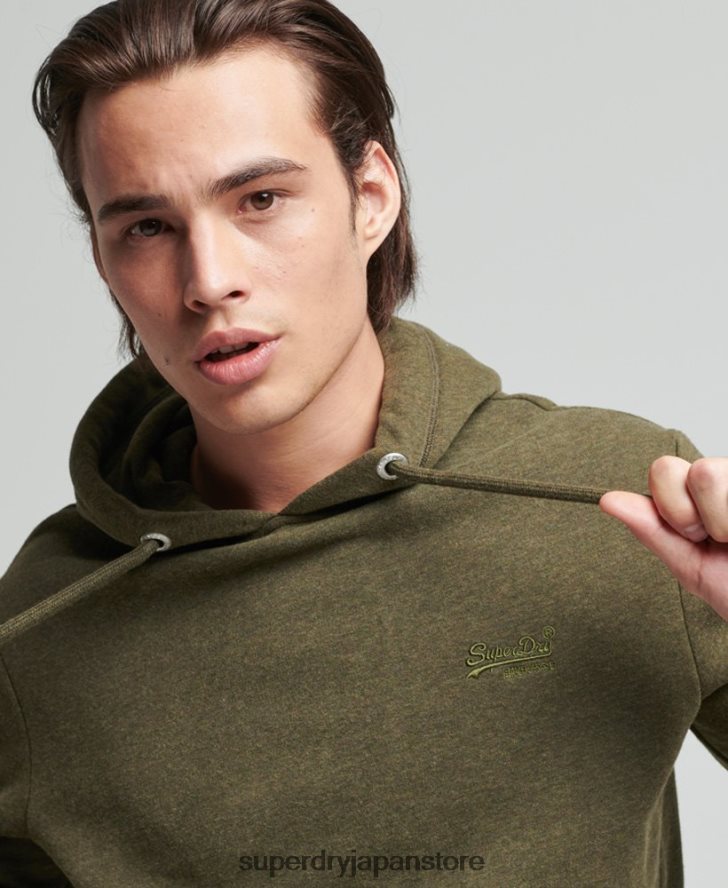 オーガニックコットンのヴィンテージロゴ刺繍パーカー 男性 Superdry 衣類 カーキ 2J62PZ768
