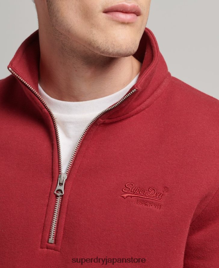 オーガニックコットン エッセンシャル ロゴ ハーフジップ スウェットシャツ 男性 Superdry 衣類 赤 2J62PZ773