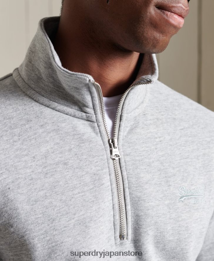 ヴィンテージロゴ刺繍ジップヘンリースウェットシャツ 男性 Superdry 衣類 グレー 2J62PZ779