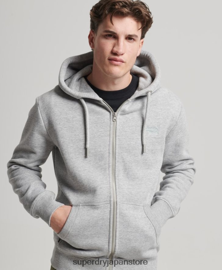 ヴィンテージロゴ刺繍ジップパーカー 男性 Superdry 衣類 グレー 2J62PZ792
