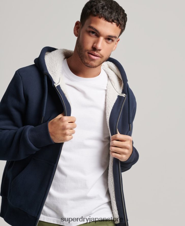 エッセンシャルボーグ裏地付きジップパーカー 男性 Superdry 衣類 海軍 2J62PZ797