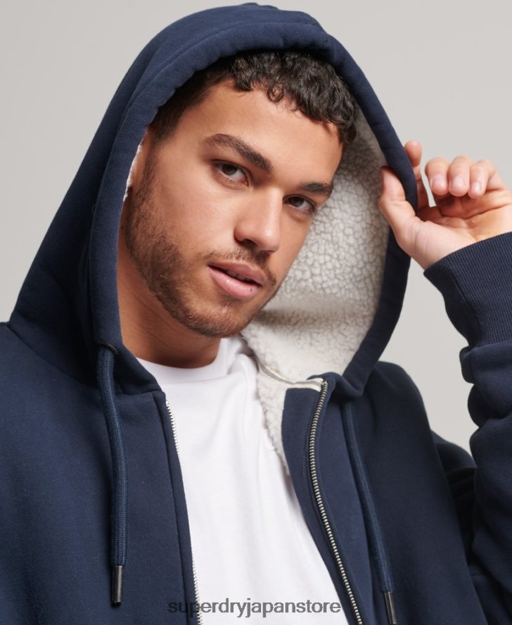 エッセンシャルボーグ裏地付きジップパーカー 男性 Superdry 衣類 海軍 2J62PZ797