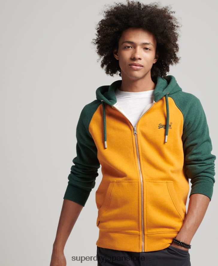 オーガニックコットン エッセンシャルロゴ ベースボール ジップ パーカー 男性 Superdry 衣類 金 2J62PZ803
