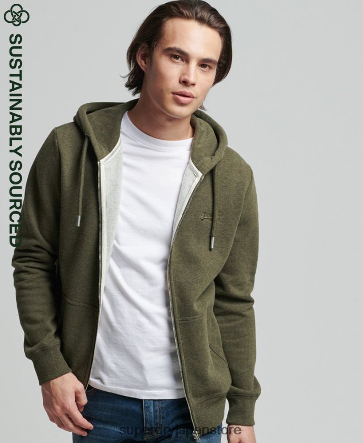 オーガニックコットン ヴィンテージロゴ ジップパーカー 男性 Superdry 衣類 カーキ 2J62PZ805
