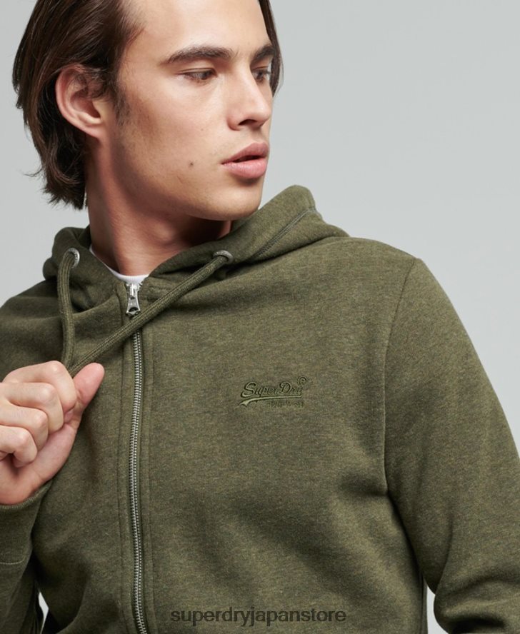 オーガニックコットン ヴィンテージロゴ ジップパーカー 男性 Superdry 衣類 カーキ 2J62PZ805