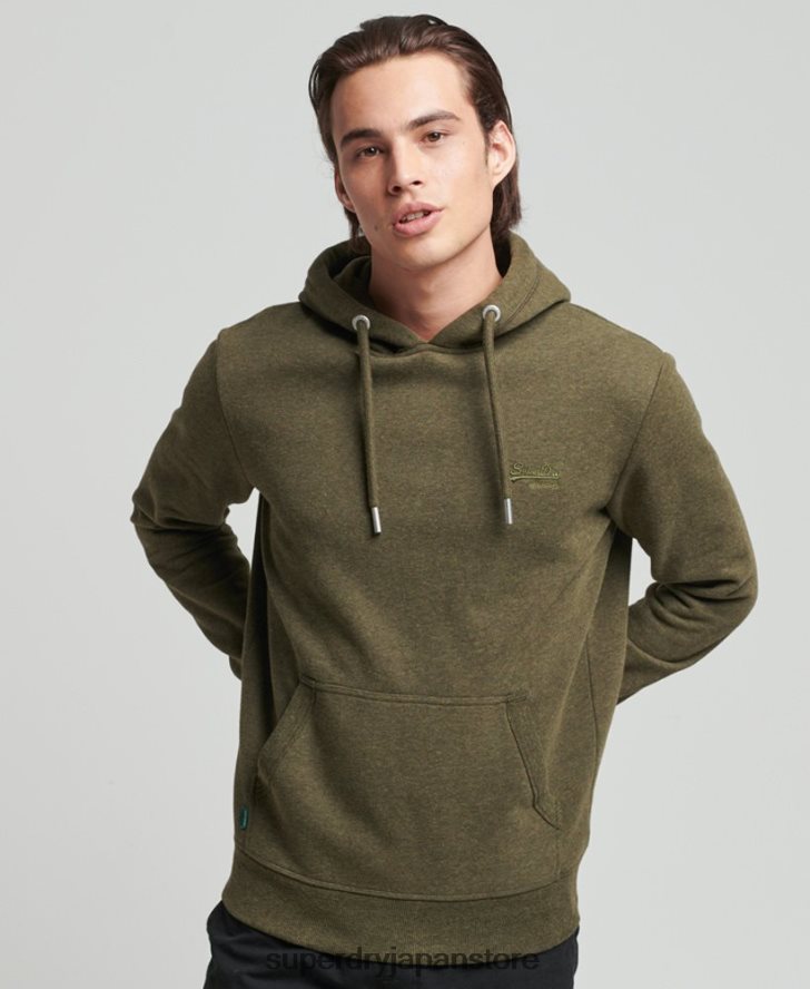 オーガニックコットンのヴィンテージロゴ刺繍パーカー 男性 Superdry 衣類 カーキ 2J62PZ809