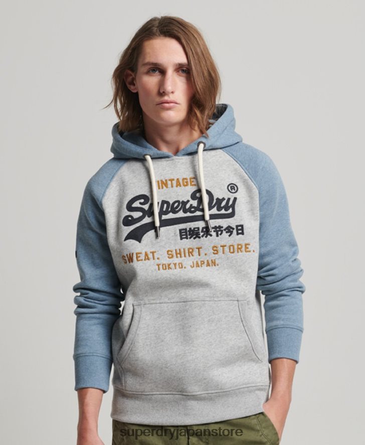 オーガニックコットン ヴィンテージロゴ ヘリテージラグランパーカー 男性 Superdry 衣類 グレー 2J62PZ812